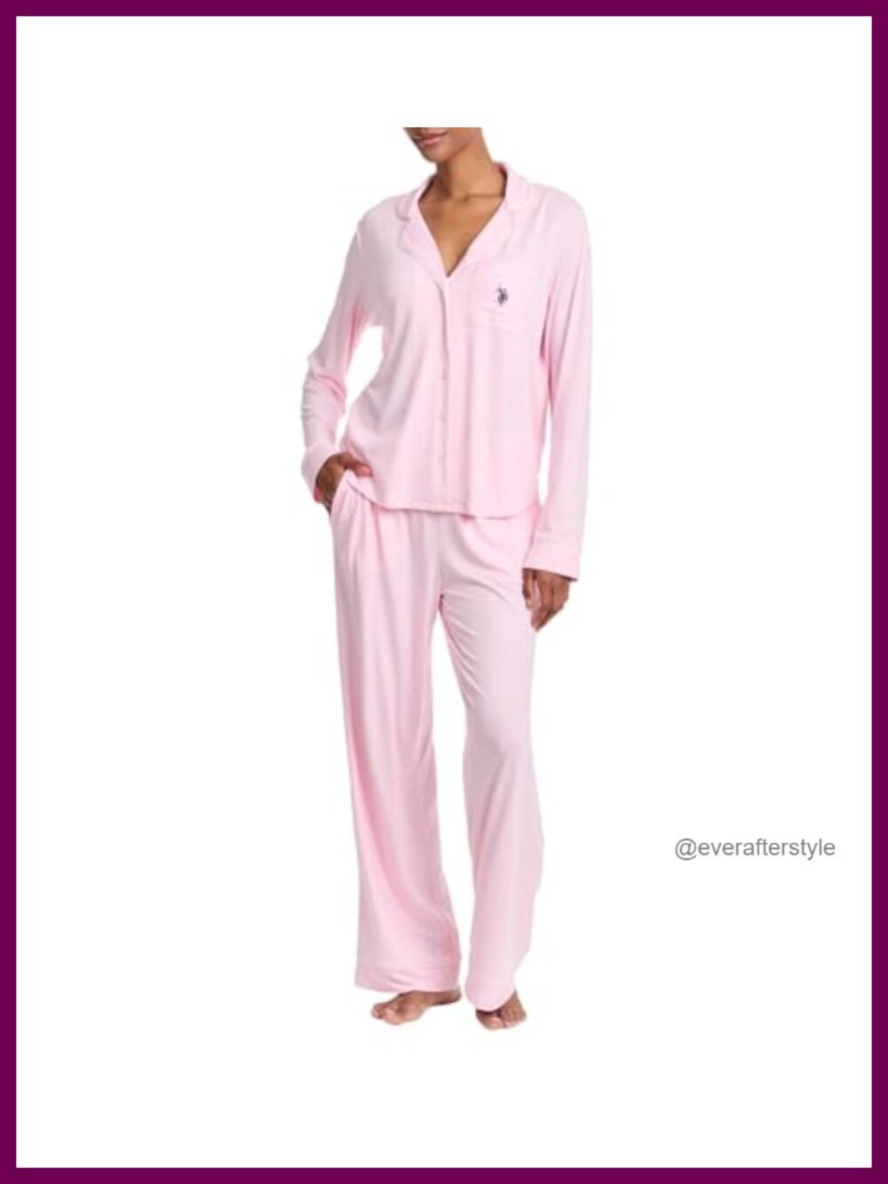 Lightweight Notch Collar Pajama Set Button Front Long Sleeve Sleepwear